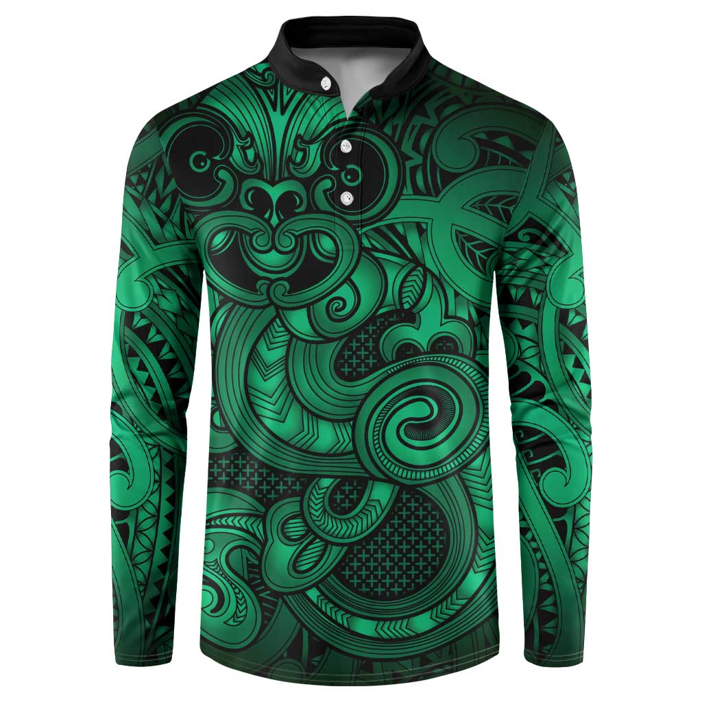 Aotearoa Maori Hei Tiki Button Sweatshirt Kakariki Kowhaiwhai Puhoro Motif