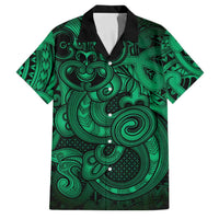Aotearoa Maori Hei Tiki Family Matching Off The Shoulder Long Sleeve Dress and Hawaiian Shirt Kakariki Kowhaiwhai Puhoro Motif LT9 Dad's Shirt - Short Sleeve Green - Polynesian Pride