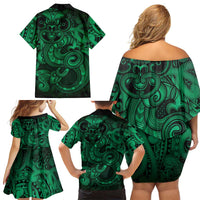 Aotearoa Maori Hei Tiki Family Matching Off Shoulder Short Dress and Hawaiian Shirt Kakariki Kowhaiwhai Puhoro Motif LT9 - Polynesian Pride