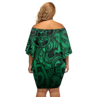 Aotearoa Maori Hei Tiki Family Matching Off Shoulder Short Dress and Hawaiian Shirt Kakariki Kowhaiwhai Puhoro Motif LT9 - Polynesian Pride