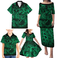Aotearoa Maori Hei Tiki Family Matching Puletasi and Hawaiian Shirt Kakariki Kowhaiwhai Puhoro Motif LT9 - Polynesian Pride