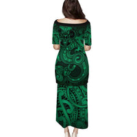Aotearoa Maori Hei Tiki Family Matching Puletasi and Hawaiian Shirt Kakariki Kowhaiwhai Puhoro Motif LT9 - Polynesian Pride