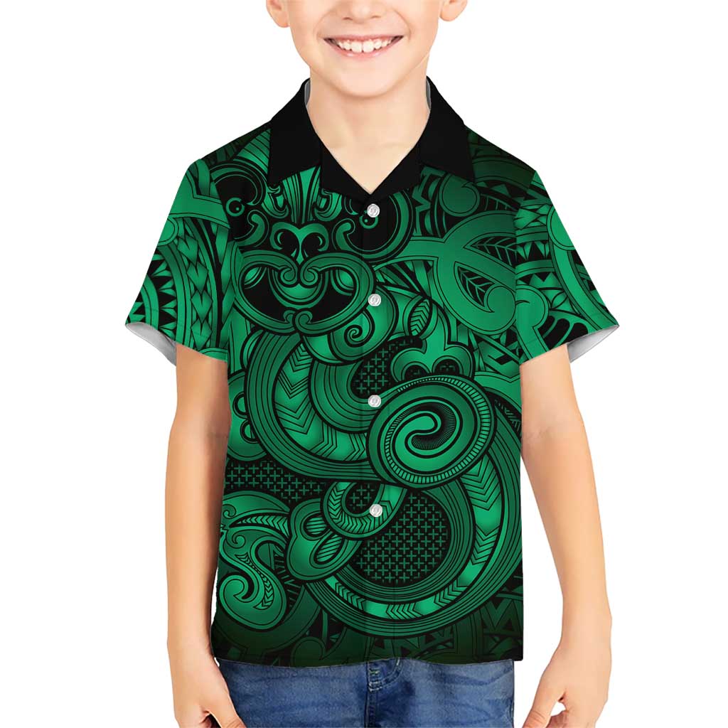 Aotearoa Maori Hei Tiki Family Matching Puletasi and Hawaiian Shirt Kakariki Kowhaiwhai Puhoro Motif LT9 Son's Shirt Green - Polynesian Pride