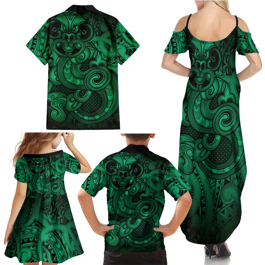 Aotearoa Maori Hei Tiki Family Matching Summer Maxi Dress and Hawaiian Shirt Kakariki Kowhaiwhai Puhoro Motif LT9 - Polynesian Pride