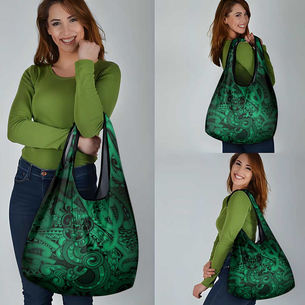 Aotearoa Maori Hei Tiki Grocery Bag Kakariki Kowhaiwhai Puhoro Motif