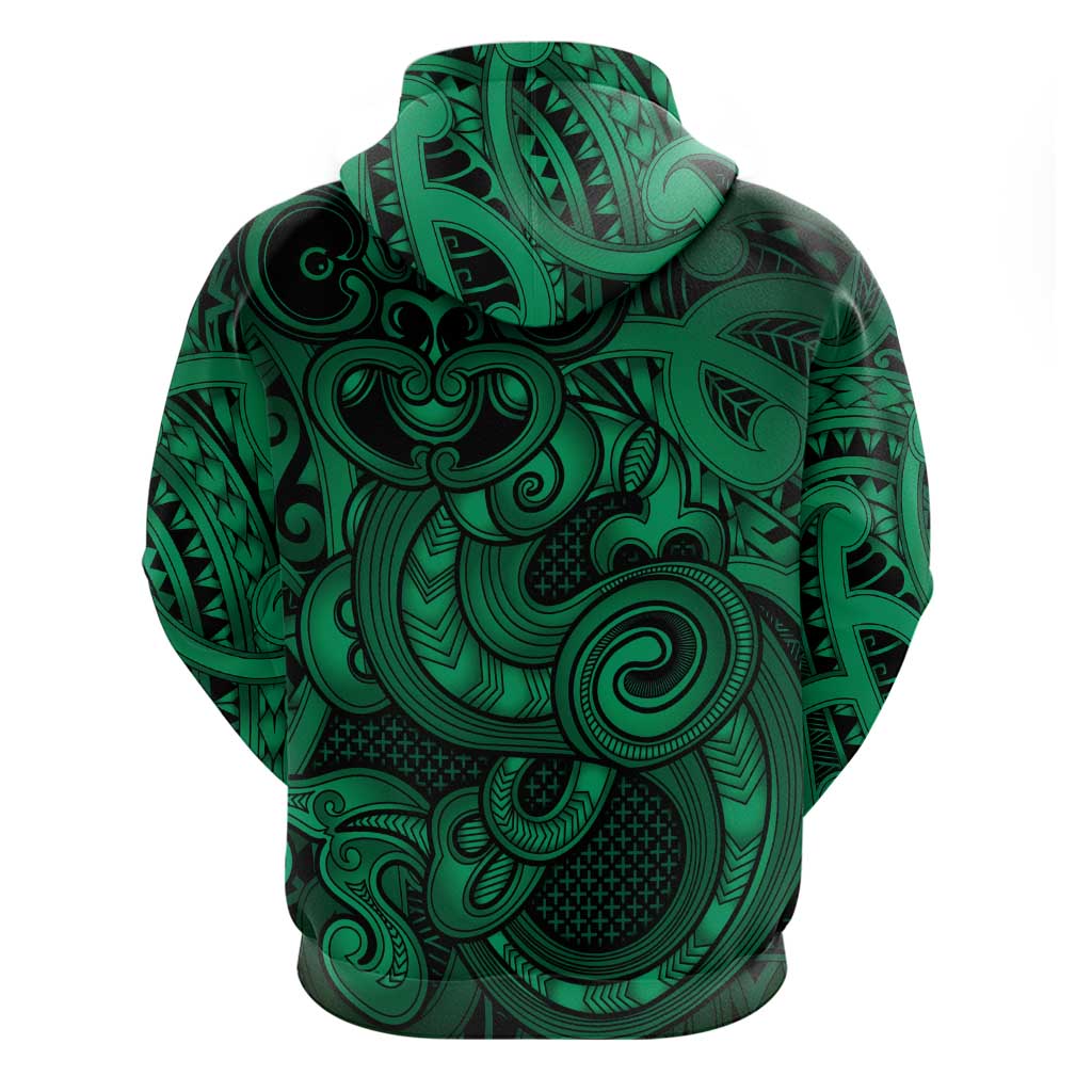 Aotearoa Maori Hei Tiki Hoodie Kakariki Kowhaiwhai Puhoro Motif