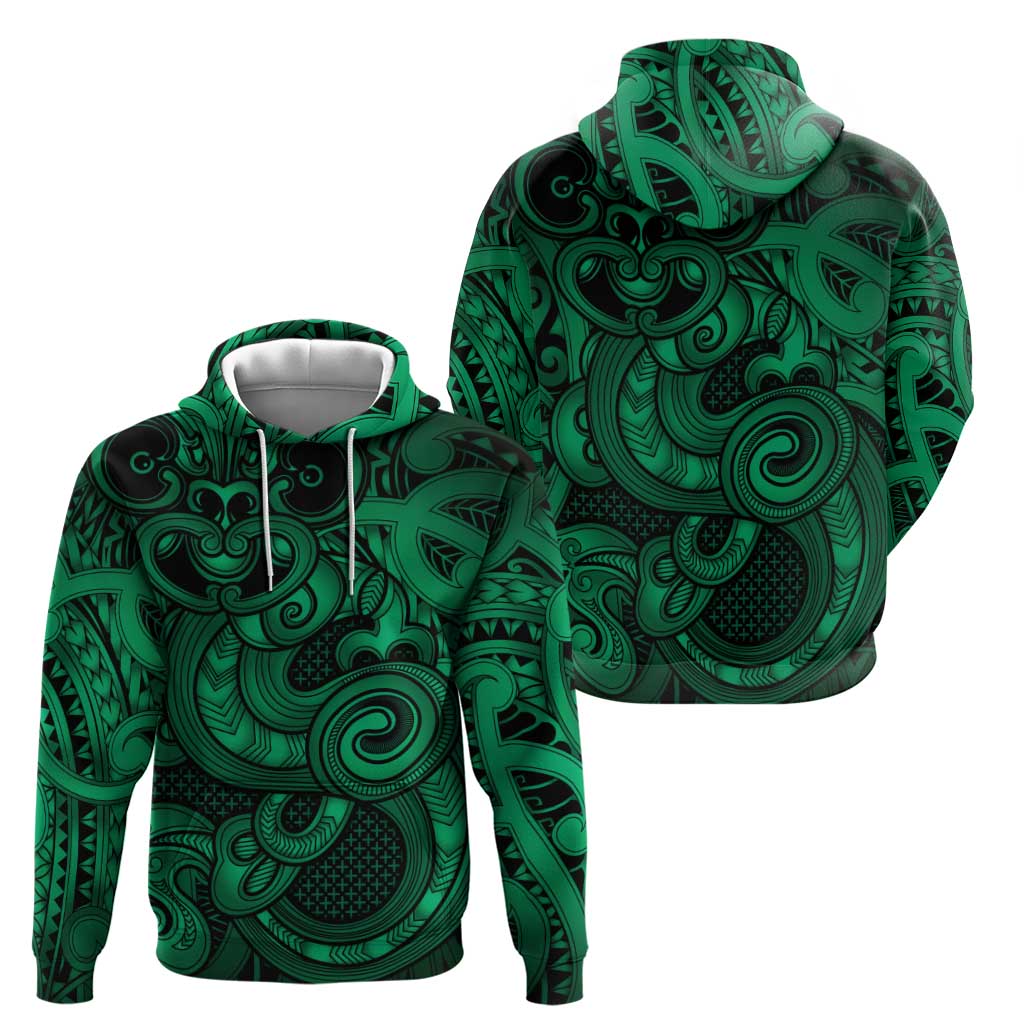 Aotearoa Maori Hei Tiki Hoodie Kakariki Kowhaiwhai Puhoro Motif