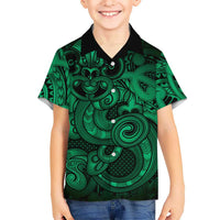 Aotearoa Maori Hei Tiki Kid Hawaiian Shirt Kakariki Kowhaiwhai Puhoro Motif LT9 Kid Green - Polynesian Pride
