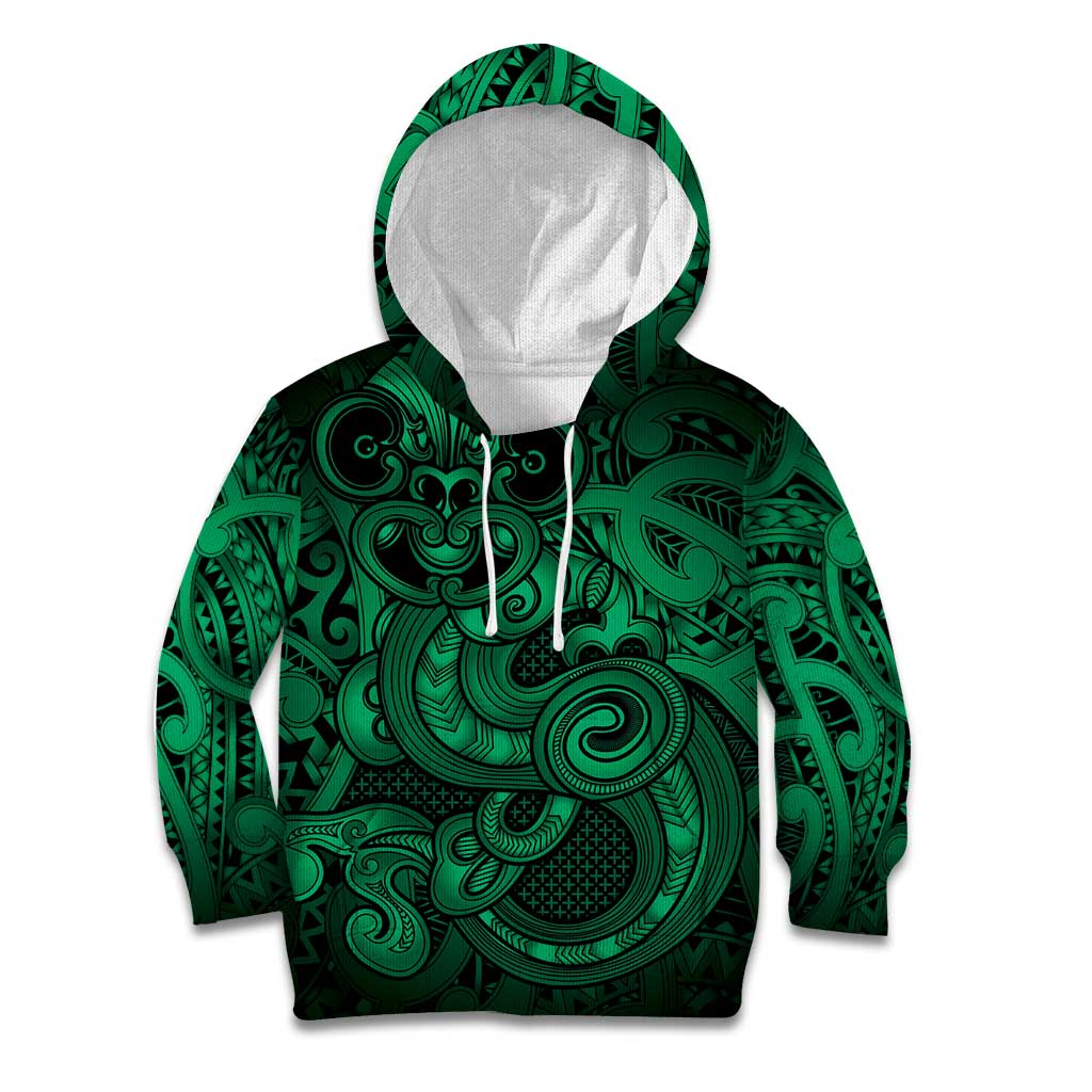 Aotearoa Maori Hei Tiki Kid Hoodie Kakariki Kowhaiwhai Puhoro Motif LT9 Hoodie Green - Polynesian Pride