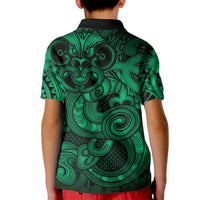 Aotearoa Maori Hei Tiki Kid Polo Shirt Kakariki Kowhaiwhai Puhoro Motif LT9 - Polynesian Pride