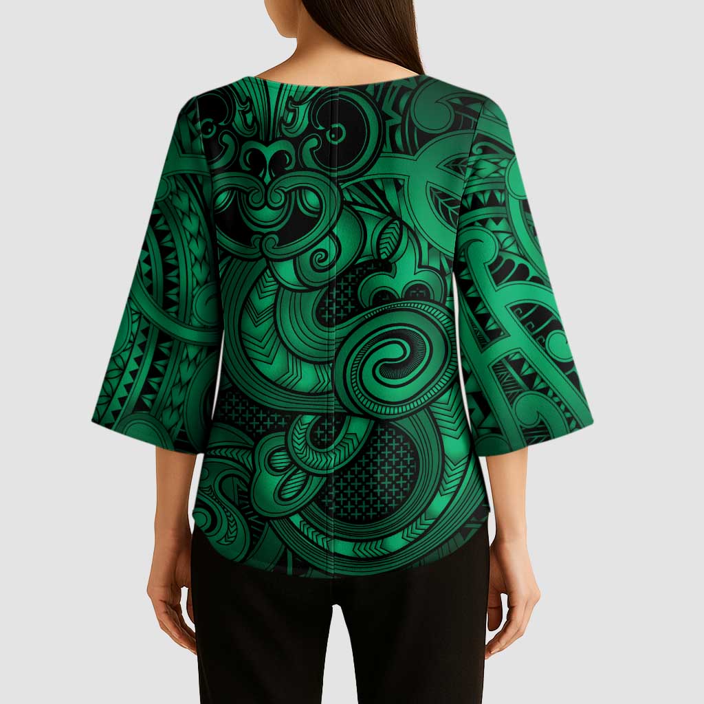 Aotearoa Maori Hei Tiki Kimono Sleeve Blouse Kakariki Kowhaiwhai Puhoro Motif LT9 - Polynesian Pride