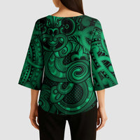 Aotearoa Maori Hei Tiki Kimono Sleeve Blouse Kakariki Kowhaiwhai Puhoro Motif LT9 - Polynesian Pride