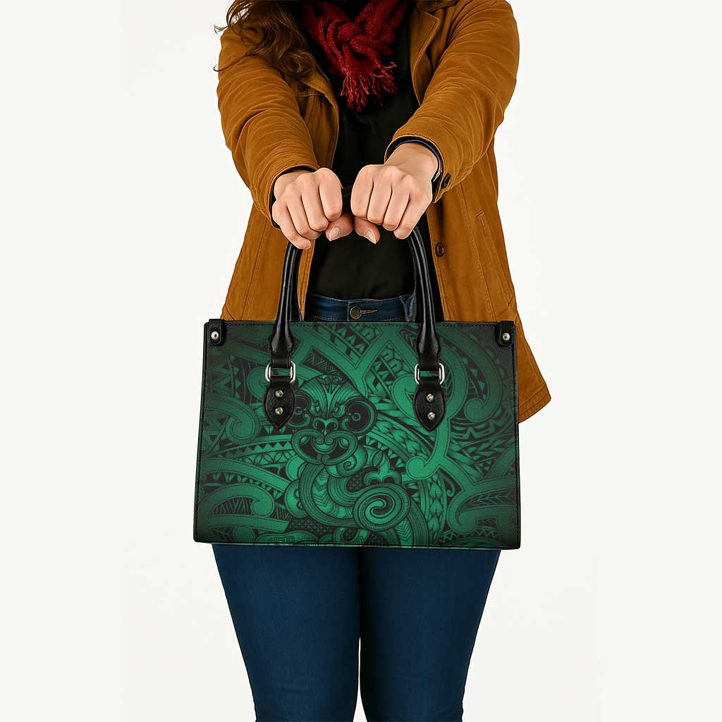 Aotearoa Maori Hei Tiki Leather Bag Kakariki Kowhaiwhai Puhoro Motif LT9 - Polynesian Pride