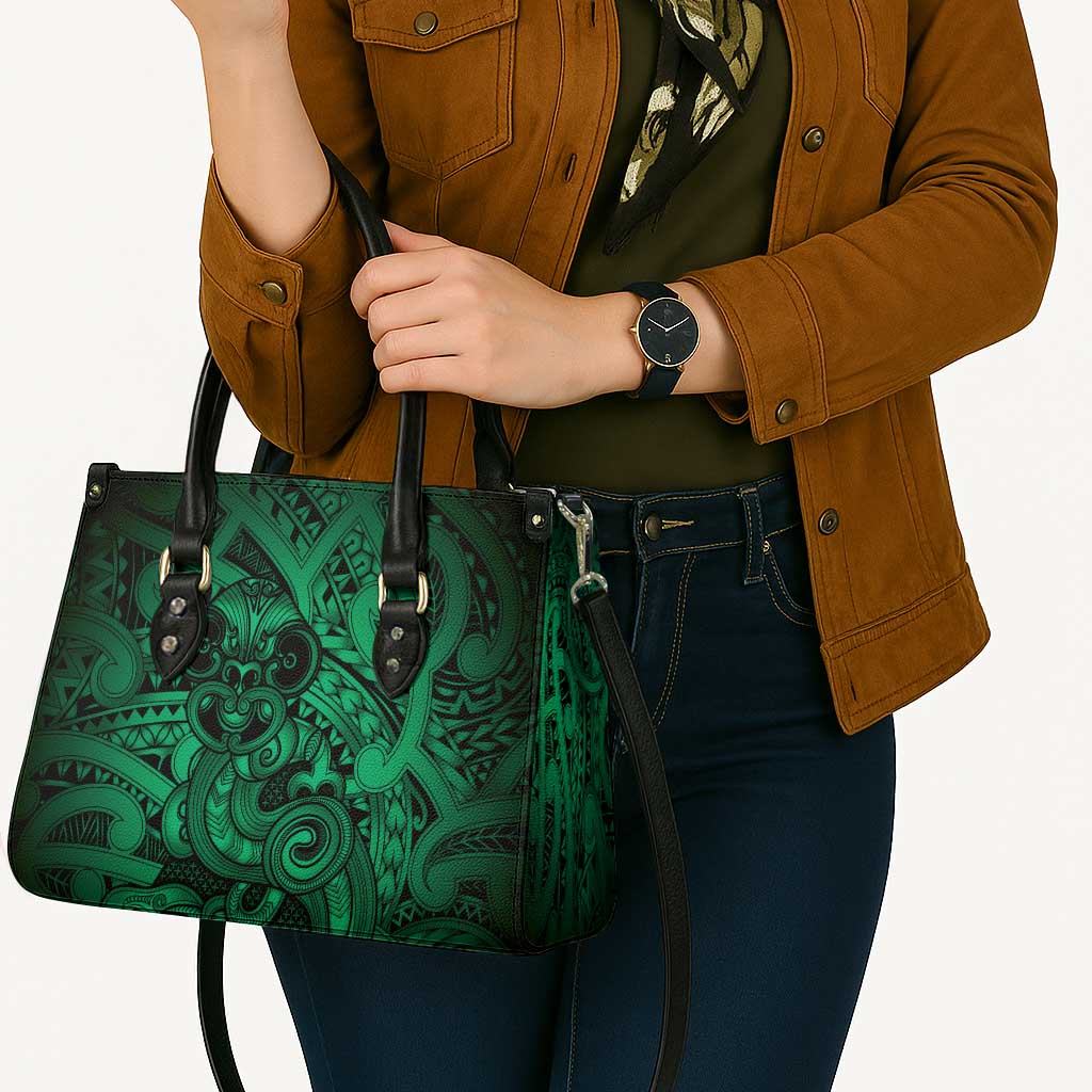Aotearoa Maori Hei Tiki Leather Bag Kakariki Kowhaiwhai Puhoro Motif LT9 - Polynesian Pride