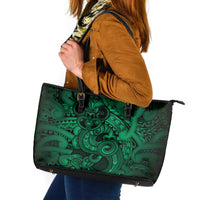 Aotearoa Maori Hei Tiki Leather Tote Bag Kakariki Kowhaiwhai Puhoro Motif LT9 Green - Polynesian Pride