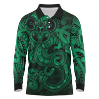 Aotearoa Maori Hei Tiki Long Sleeve Polo Shirt Kakariki Kowhaiwhai Puhoro Motif