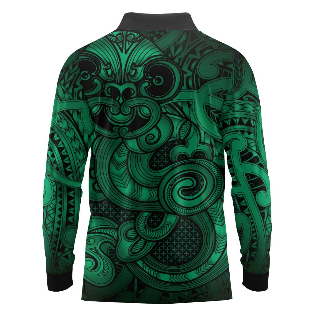 Aotearoa Maori Hei Tiki Long Sleeve Polo Shirt Kakariki Kowhaiwhai Puhoro Motif