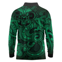 Aotearoa Maori Hei Tiki Long Sleeve Polo Shirt Kakariki Kowhaiwhai Puhoro Motif