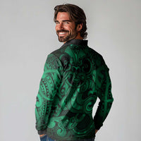 Aotearoa Maori Hei Tiki Long Sleeve Polo Shirt Kakariki Kowhaiwhai Puhoro Motif