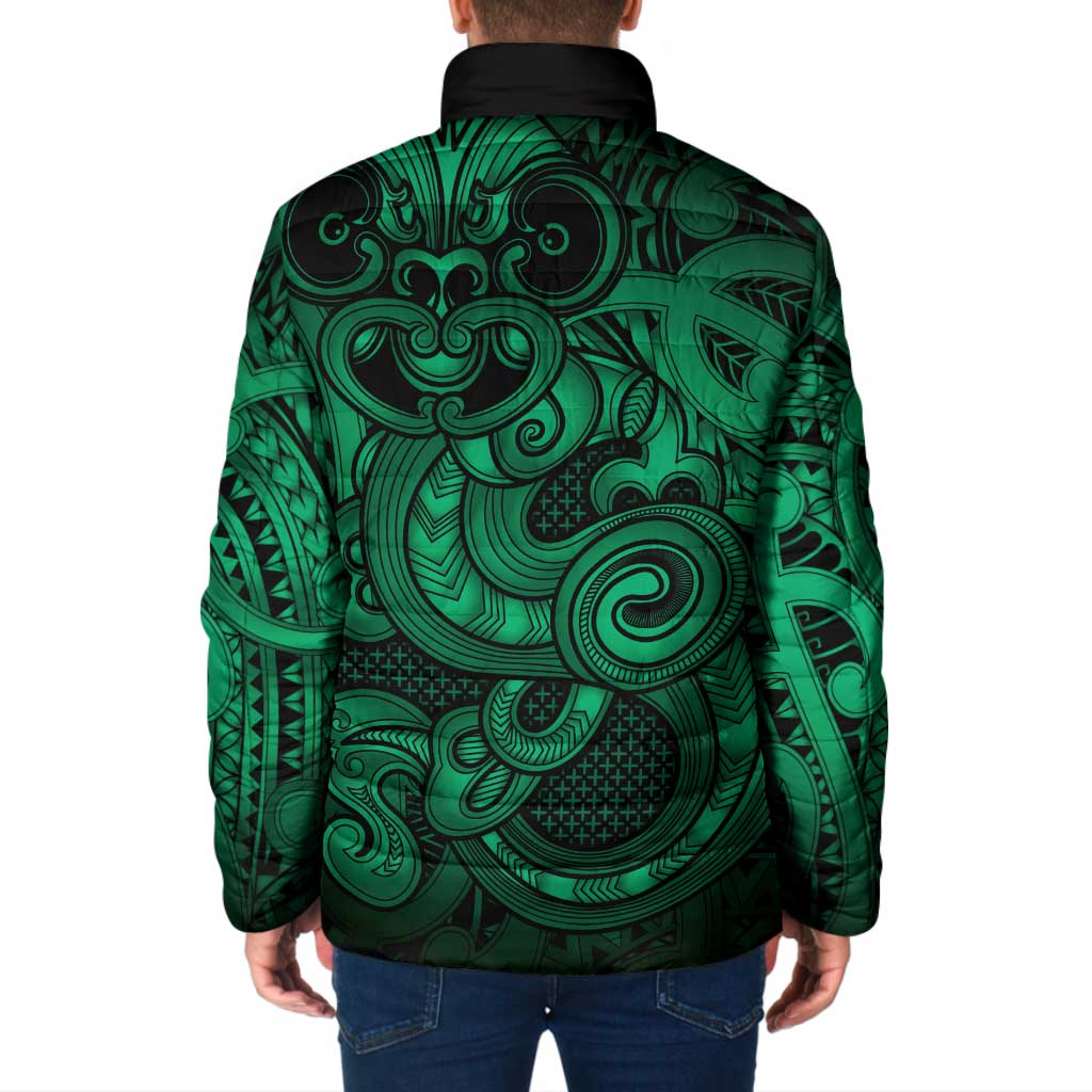 Aotearoa Maori Hei Tiki Padded Jacket Kakariki Kowhaiwhai Puhoro Motif