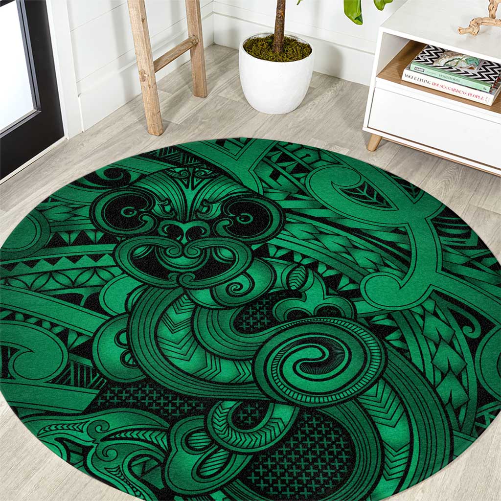 Aotearoa Maori Hei Tiki Round Carpet Kakariki Kowhaiwhai Puhoro Motif LT9 Green - Polynesian Pride