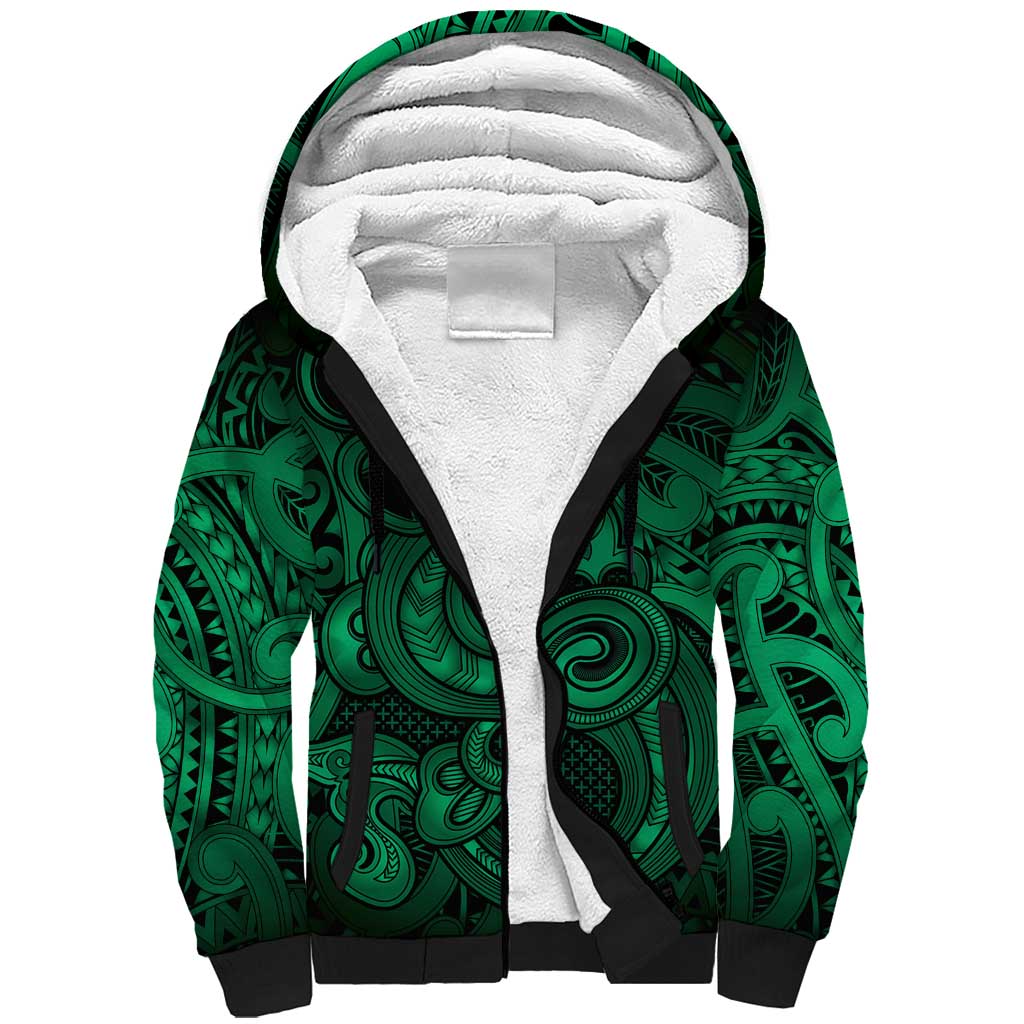 Aotearoa Maori Hei Tiki Sherpa Hoodie Kakariki Kowhaiwhai Puhoro Motif