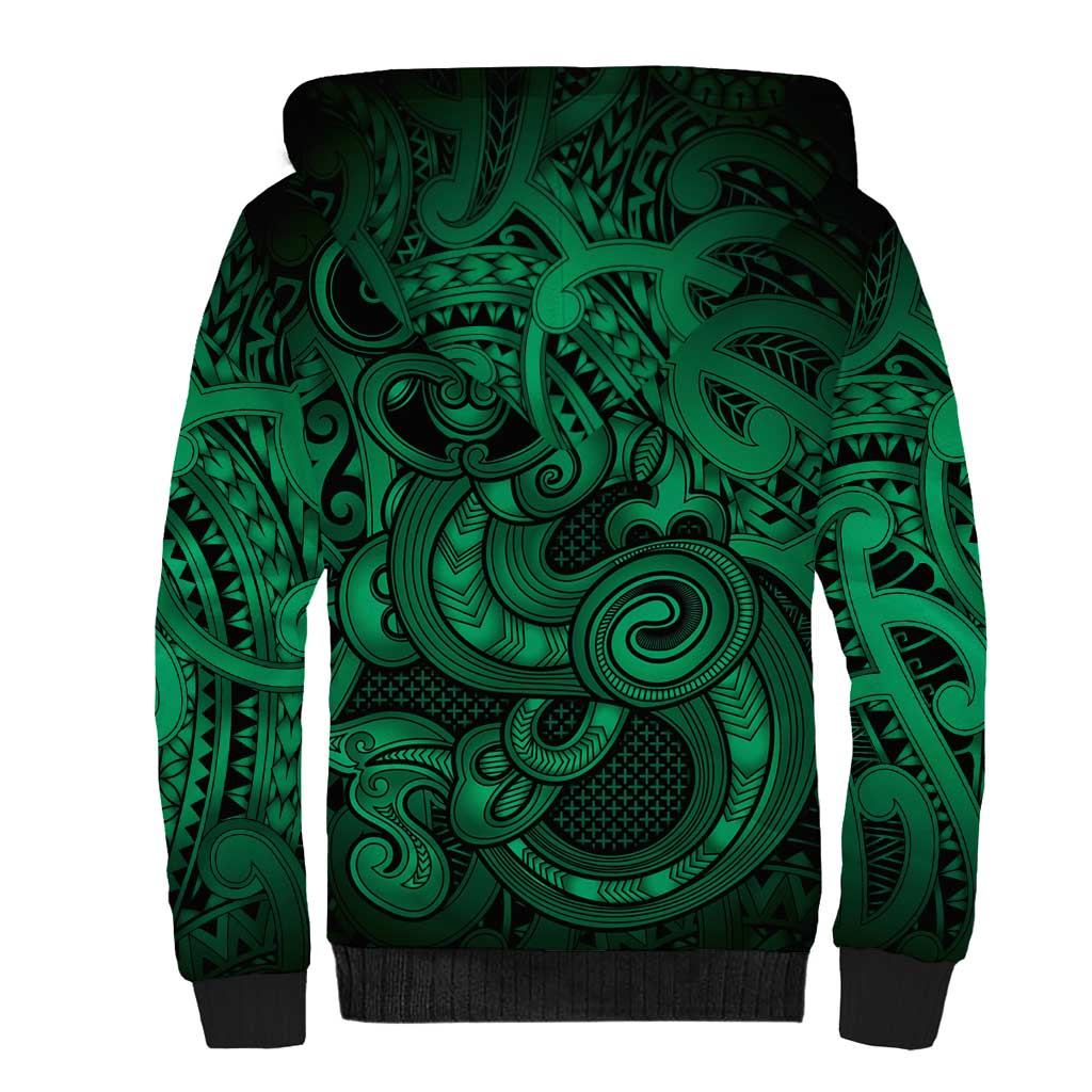 Aotearoa Maori Hei Tiki Sherpa Hoodie Kakariki Kowhaiwhai Puhoro Motif