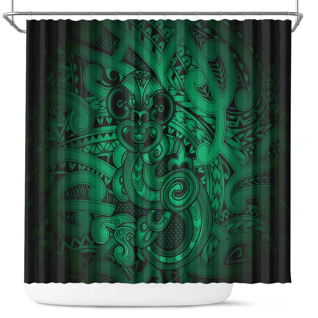 Aotearoa Maori Hei Tiki Shower Curtain Kakariki Kowhaiwhai Puhoro Motif LT9 Green - Polynesian Pride