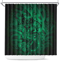 Aotearoa Maori Hei Tiki Shower Curtain Kakariki Kowhaiwhai Puhoro Motif LT9 Green - Polynesian Pride