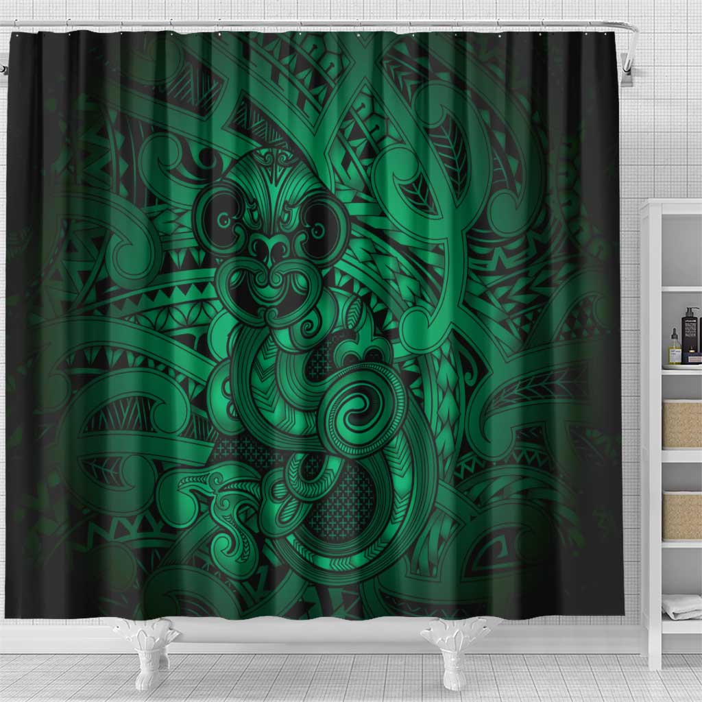 Aotearoa Maori Hei Tiki Shower Curtain Kakariki Kowhaiwhai Puhoro Motif LT9 - Polynesian Pride