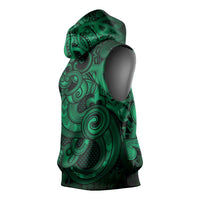 Aotearoa Maori Hei Tiki Sleeveless Hoodie Kakariki Kowhaiwhai Puhoro Motif