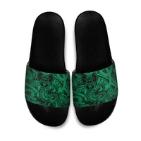 Aotearoa Maori Hei Tiki Slide Sandals Kakariki Kowhaiwhai Puhoro Motif LT9 Green - Polynesian Pride