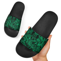 Aotearoa Maori Hei Tiki Slide Sandals Kakariki Kowhaiwhai Puhoro Motif LT9 - Polynesian Pride