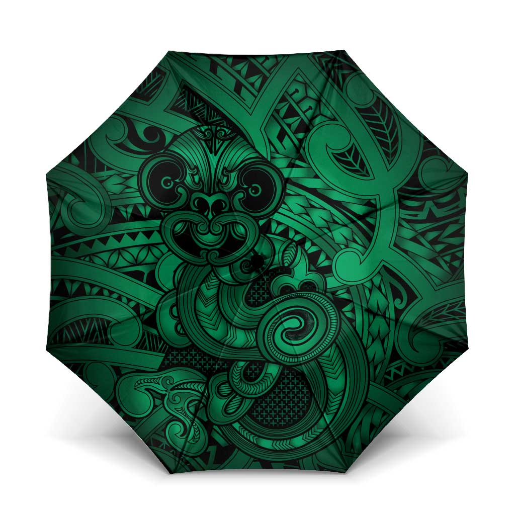 Aotearoa Maori Hei Tiki Umbrella Kakariki Kowhaiwhai Puhoro Motif LT9 One Size Folded 11.42 inch Opened Diameter 37.4 inch Green - Polynesian Pride