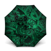 Aotearoa Maori Hei Tiki Umbrella Kakariki Kowhaiwhai Puhoro Motif LT9 One Size Folded 11.42 inch Opened Diameter 37.4 inch Green - Polynesian Pride