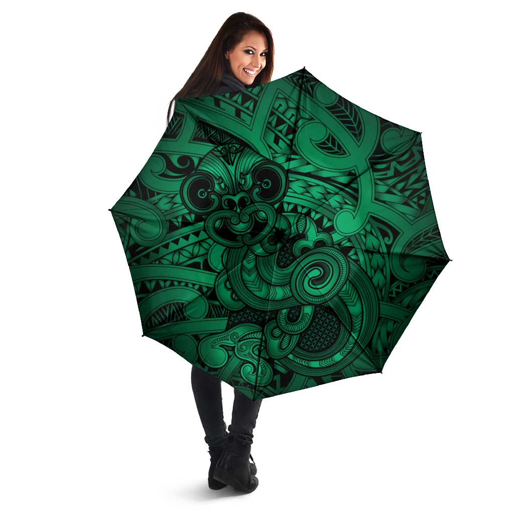 Aotearoa Maori Hei Tiki Umbrella Kakariki Kowhaiwhai Puhoro Motif LT9 - Polynesian Pride