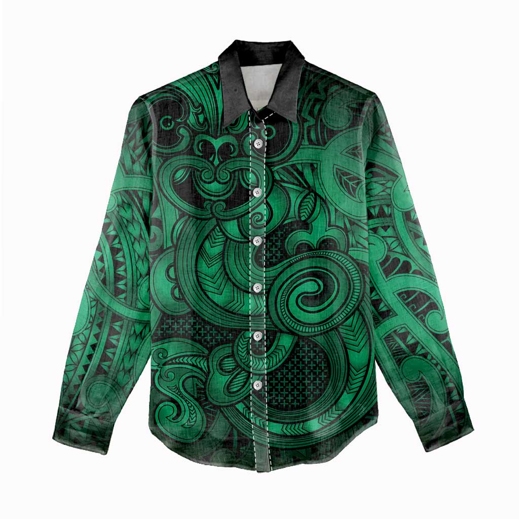 Aotearoa Maori Hei Tiki Women Casual Shirt Kakariki Kowhaiwhai Puhoro Motif LT9 - Polynesian Pride