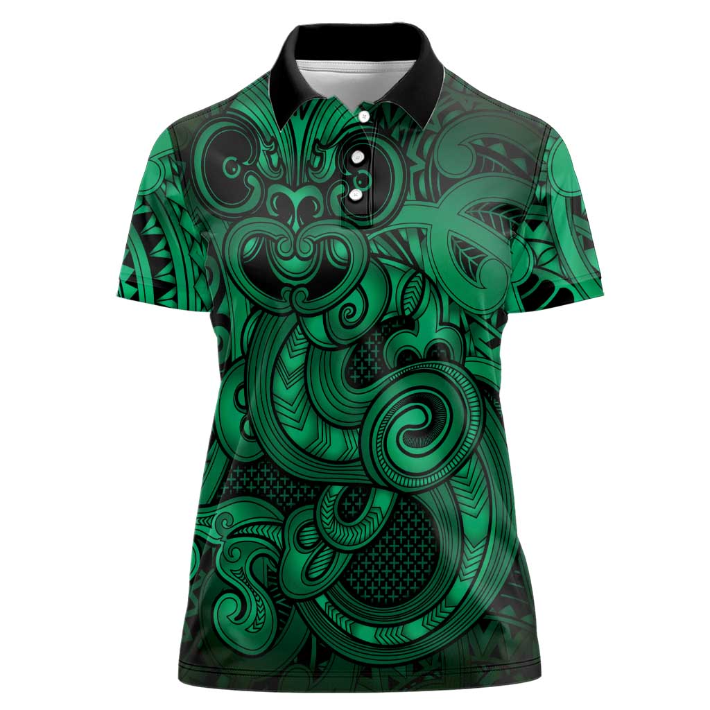 Aotearoa Maori Hei Tiki Women Polo Shirt Kakariki Kowhaiwhai Puhoro Motif