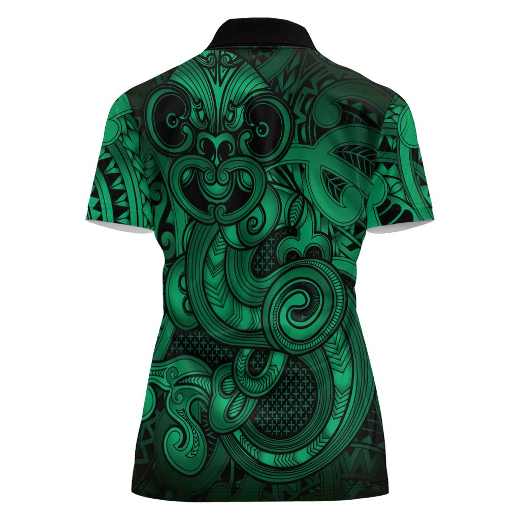 Aotearoa Maori Hei Tiki Women Polo Shirt Kakariki Kowhaiwhai Puhoro Motif