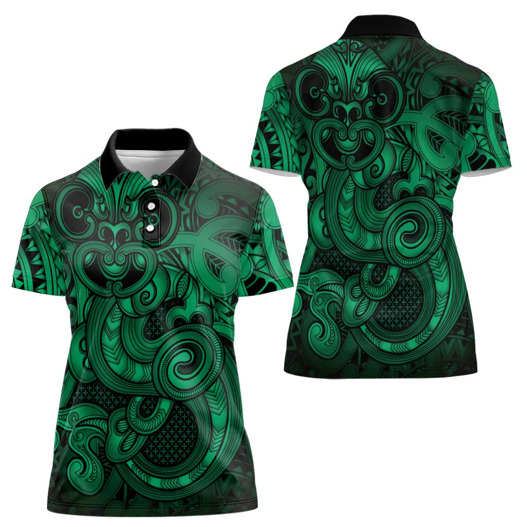 Aotearoa Maori Hei Tiki Women Polo Shirt Kakariki Kowhaiwhai Puhoro Motif