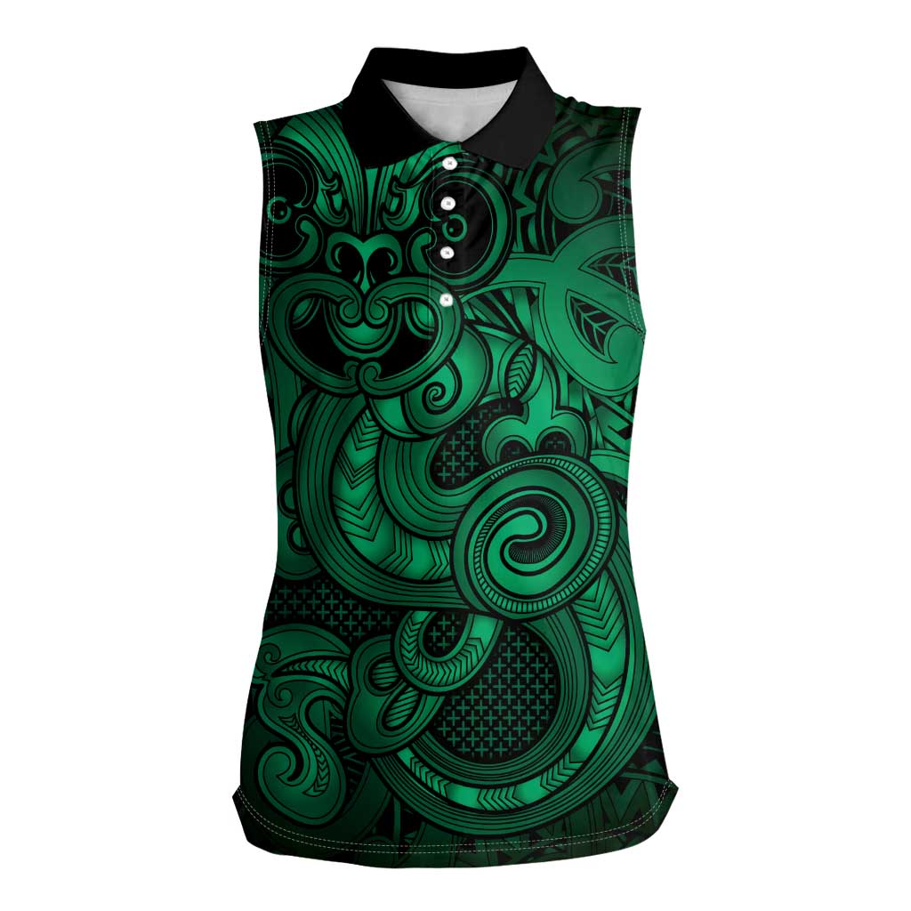 Aotearoa Maori Hei Tiki Women Sleeveless Polo Shirt Kakariki Kowhaiwhai Puhoro Motif