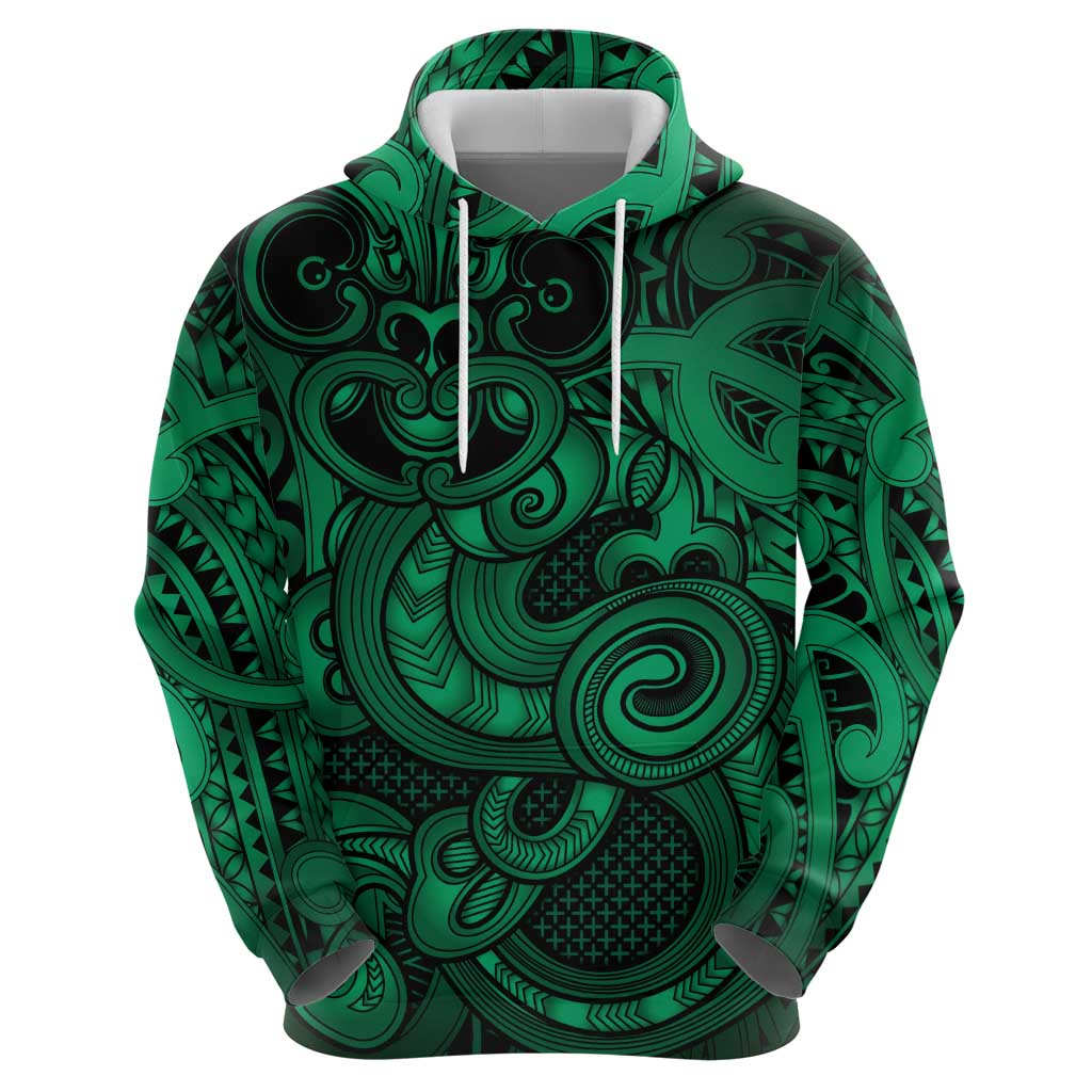 Aotearoa Maori Hei Tiki Zip Hoodie Kakariki Kowhaiwhai Puhoro Motif