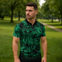 Aotearoa Maori Hei Tiki Zipper Polo Shirt Kakariki Kowhaiwhai Puhoro Motif