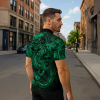 Aotearoa Maori Hei Tiki Zipper Polo Shirt Kakariki Kowhaiwhai Puhoro Motif
