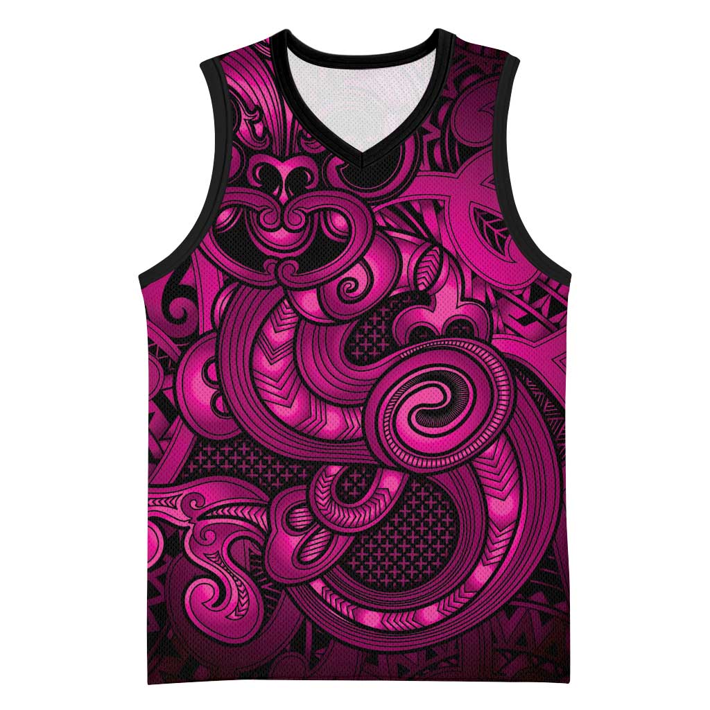 Aotearoa Maori Hei Tiki Basketball Jersey Mawhero Kowhaiwhai Puhoro Motif LT9 Unisex Pink - Polynesian Pride