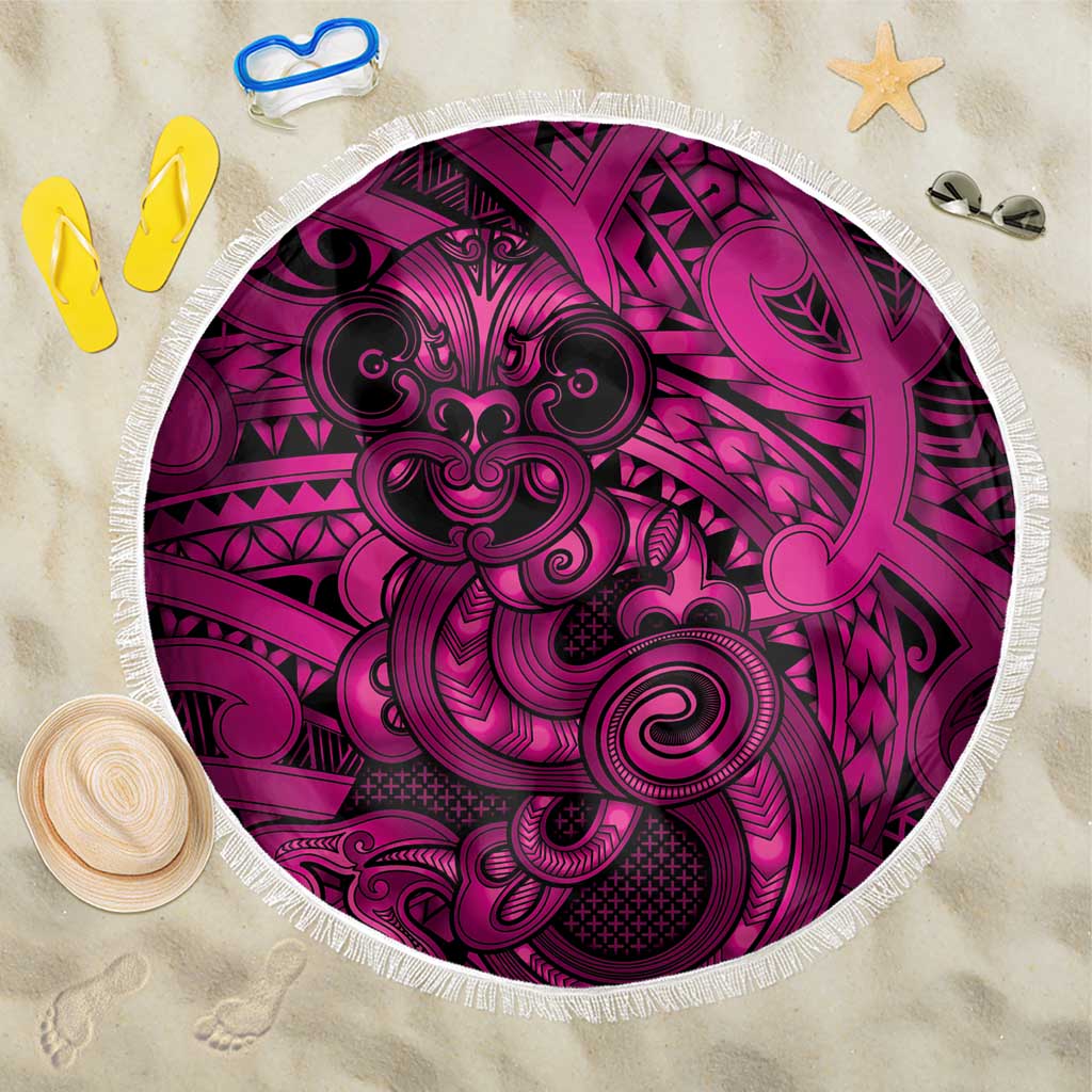 Aotearoa Maori Hei Tiki Beach Blanket Mawhero Kowhaiwhai Puhoro Motif LT9 One Size 150cm Pink - Polynesian Pride