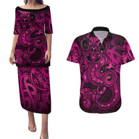 Aotearoa Maori Hei Tiki Couples Matching Puletasi and Hawaiian Shirt Mawhero Kowhaiwhai Puhoro Motif LT9 Pink - Polynesian Pride