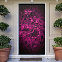 Aotearoa Maori Hei Tiki Door Cover Mawhero Kowhaiwhai Puhoro Motif LT9 Pink - Polynesian Pride