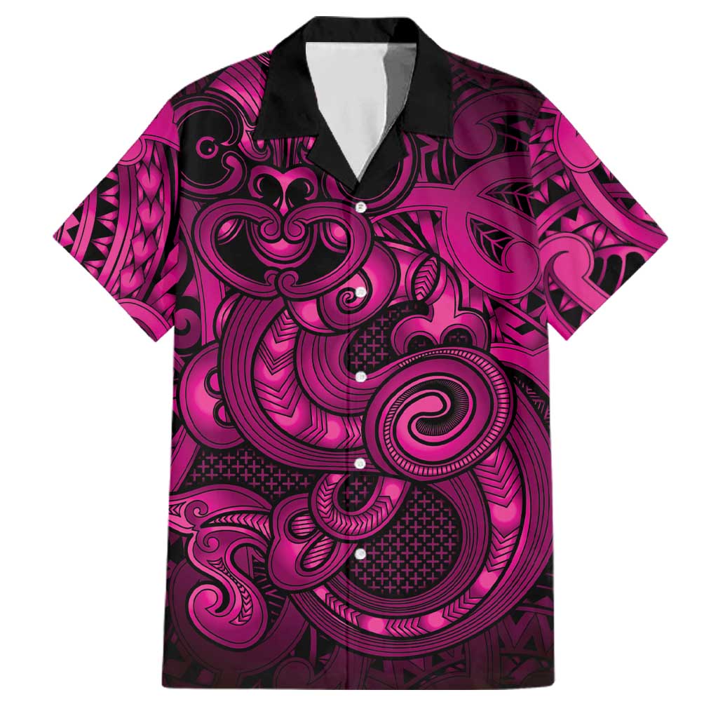 Aotearoa Maori Hei Tiki Family Matching Mermaid Dress and Hawaiian Shirt Mawhero Kowhaiwhai Puhoro Motif LT9 Dad's Shirt - Short Sleeve Pink - Polynesian Pride