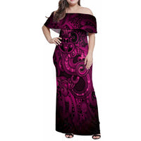 Aotearoa Maori Hei Tiki Family Matching Off Shoulder Maxi Dress and Hawaiian Shirt Mawhero Kowhaiwhai Puhoro Motif LT9 Mom's Dress Pink - Polynesian Pride